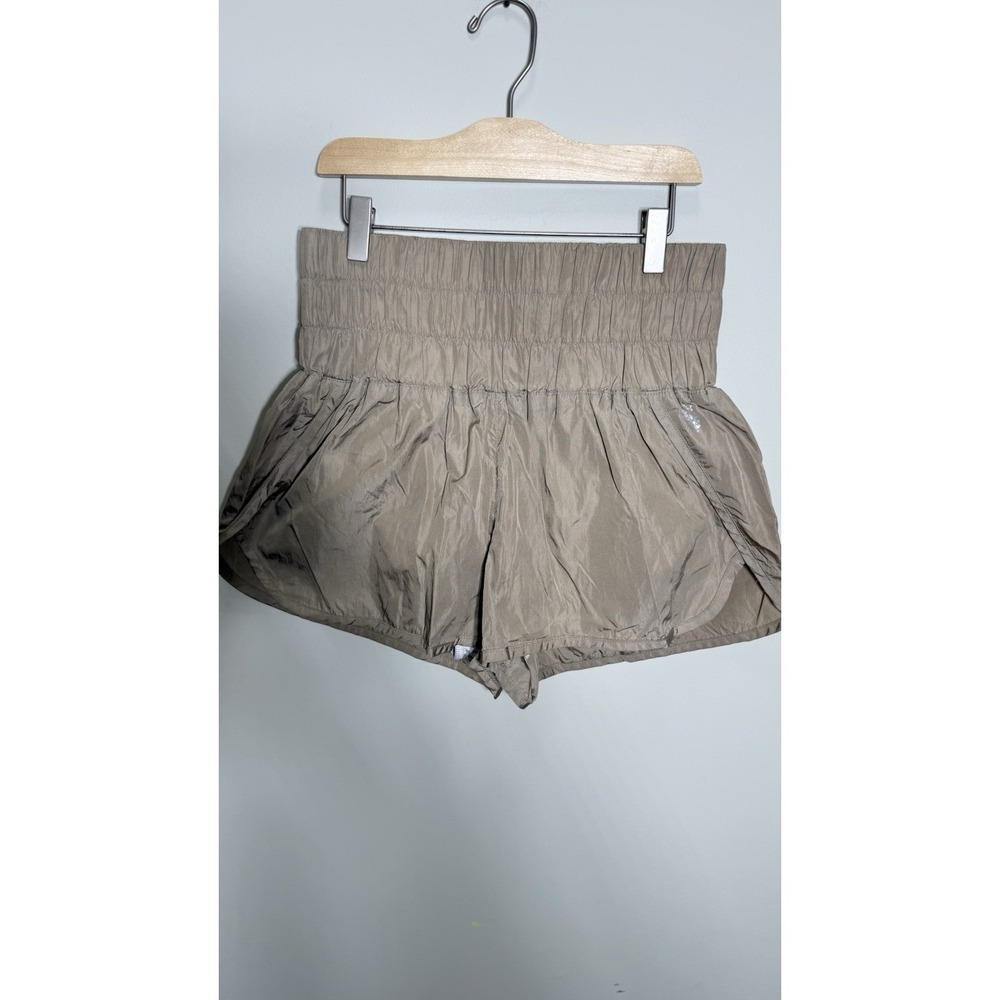 FP Movement The Way Home Shorts Women M Medium Taupe Brown High Rise Smocked Gym